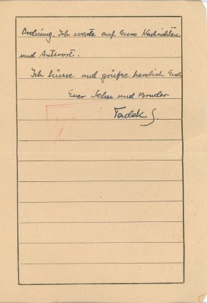 Auschwitz - Letter of a prisoner from the first transport, No. 37 (7), 16.2.1941.