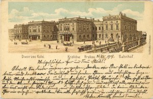 Krakow - Railway Station, lithograph by M. Salba, ca. 1900.