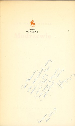 Gisges Jan Maria - Larch trees. Warsaw 1959 Czytelnik. Handwritten dedication by the author