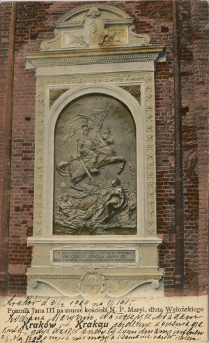 Krakow - Monument to John III on the wall of the N. P. Mary church chiseled by Weloński, 1904.