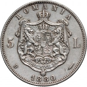 Romania, Carol I, 5 Lei 1880 B, Bucharest