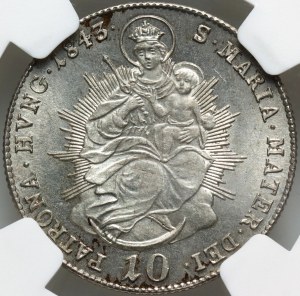 Hungary, Ferdinand V, 10 Krajczar 1843 B, Kremnitz