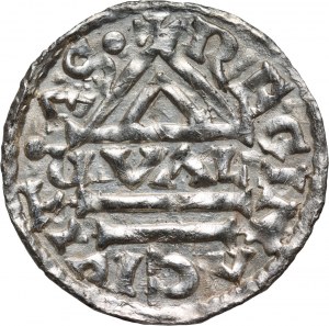 Německo, Bavorsko, Jindřich II. lomeno 985-995, denár, Regensburg, mincovna GVAL