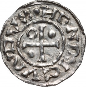 Německo, Bavorsko, Jindřich IV. 1002-1009, denár, Regensburg, mince ECCO