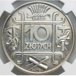 II RP, 10 zloty 1934, Warsaw, Klamry, PRÓBA, mirror stamp
