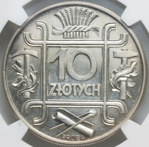 II RP, 10 złotych 1934, Warszawa, Klamry, PRÓBA, stempel lustrzany