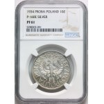 II RP, 10 zloty 1934, Warsaw, Klamry, PRÓBA, mirror stamp