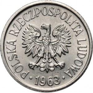 PRL, 20 groszy 1963, PRÓBA, nikiel, napis wypukły
