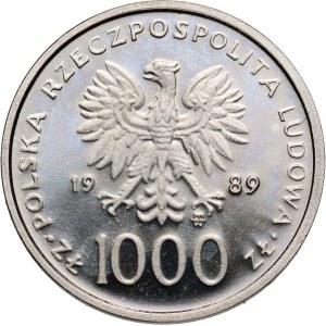 Volksrepublik Polen, 1000 Zloty 1989, Johannes Paul II, MUSTER, Nickel