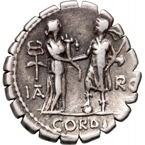 Roman Republic, Q. Fufius Calenus and Mucius Cordus, Denar Serratus 70 BC, Rome