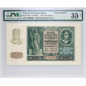 Generalne Gubernatorstwo, 50 złotych 1.03.1940, seria A 0000000, WZÓR