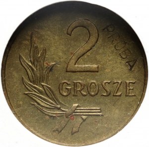People's Republic of Poland, 2 pennies 1949, SAMPLE, brass, intaglio inscription