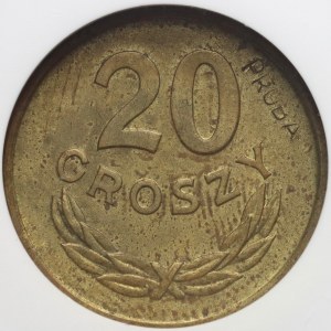PRL, 20 groszy 1949, PRÓBA, mosiądz, napis wklęsły