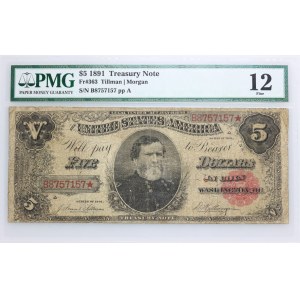 United States of America, Treasury Note, 5 Dollars 1891, Series B