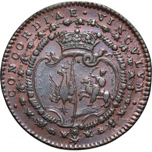 Ludwik XIV, Jan III Sobieski, żeton bez daty (1675/6) N, Montpellier, nadanie Janowi III Sobieskiemu Orderów Św. Michała i Ducha Świętego
