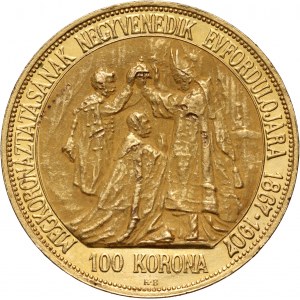 Hungary, Franz Joseph I, 100 Korona 1907 KB, Kremnitz