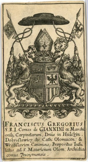 Ex-libris of the Wroclaw canon Francis Gregory von Giannini, mid-18th century.