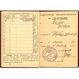 Legitymacja ubezpieczeniowa, Drohobycz, 1943.