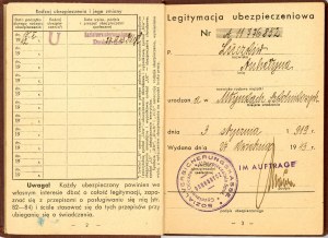 Insurance card, Drohobych, 1943.
