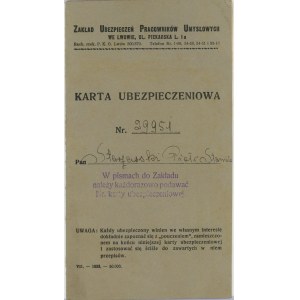 Karta ubezpieczeniowa Zakładu Ubezpieczeń Pracowników Umysłowych we Lwowie, 1934.