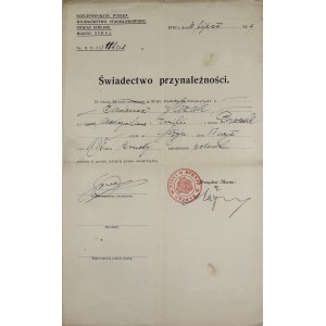 Świadectwo przynależności, prawo swojszczyzny. Woj. stanisławowskie, miasto Stryj 1939 r.