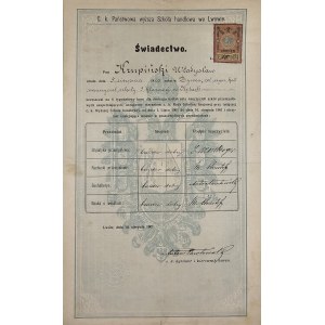C. k. Lviv State Higher School of Commerce - Certificate, Lviv 1901.