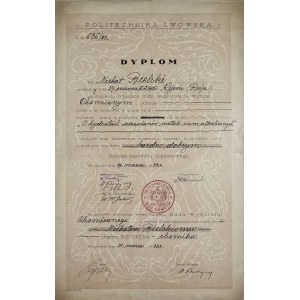 Politechnika Lwowska. Wydział Chemiczny - Dyplom. Lwów 1933 r. - Dyplom