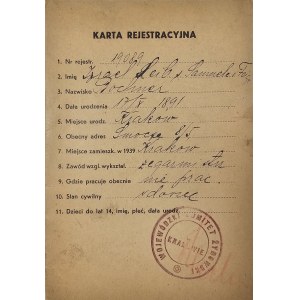 Wojewódzki Komitet Żydowski w Krakowie - Karta Rejestracyjna nr 19089. Kraków 1939 r.