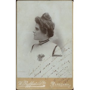 [fotografia tekturkowa] Irena Horwath (1865-1943). W. Ryffert i Ska, Warszawa [1900] [AUTOGRAF I DEDYKACJA]