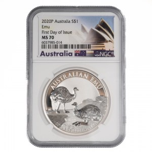 Australien, Elizabeth II., 1 $, 'Australian Emu', 2020, Männer. Perth, Prägung von 30.000, vom ersten Tag der Ausgabe.