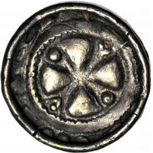 Cross denarius 11th century, cross with spheres/crosses