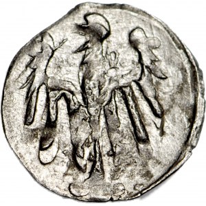 Śląsk, Jerzy z Podiebradu 1454-1462, Halerz bez daty, Lew/Orzeł, menniczy, R5, długie i cienkie pióra orła