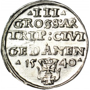 Sigismund I the Old, Trojak 1540 Gdansk, in cap, minted