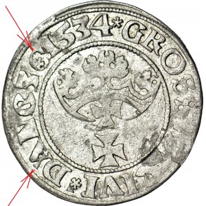 RRR-, Zygmunt I Stary, Grosz 1534, Gdańsk, Romańczyk nie notuje
