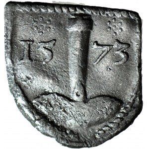 RRR-, Bezkrólewie, Żeton miejski 1573. Kilof, Gdańsk, pierwszy raz na Onebid
