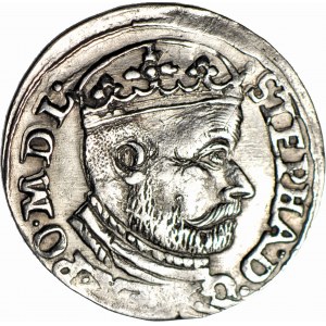 Stefan Batory, Trojak 1586, Olkusz, N-H przy herbach