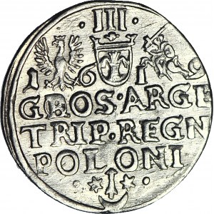 RRR-, Zygmunt III Waza, Trojak 1619, Kraków, GOOS przebite na GROS, R5