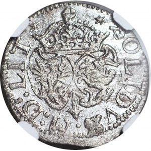 RRR-, Zygmunt III Waza, Szeląg 1617, Wilno, pełna data, LIT, TARCZE WYGIĘTE, R7