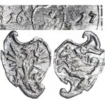 RRR-, Zygmunt III Waza, Szeląg 1617, Wilno, pełna data, LIT, TARCZE WYGIĘTE, R7
