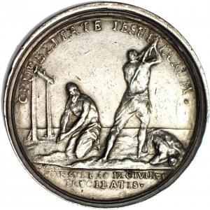 RRR-, August II, Medal 1724r. na cześć protestantów toruńskich skazanych na śmierć, SREBRO, b.rzadki