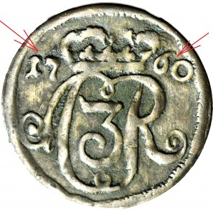 RR-, August III Sas, Szeląg 1760 ,Toruń, data przy koronie, b.rzadki