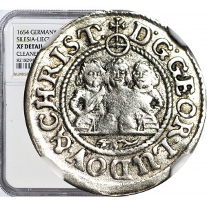 RR-, Śląsk, Trzech Braci, 1 krajcar 1654, Brzeg, rzadki typ odmiennego wizerunku orła