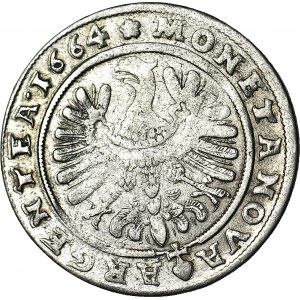 RRR-, Śląsk, Chrystian Wołowski, 15 krajcarów 1664, Brzeg, CHRISTIA (zamiast CHRYSTIAN), odwrotka, NIENOTOWANE