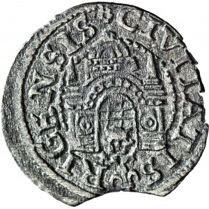 RR-, Wolne Miasto Ryga, Szeląg ryski 1577, ODWRÓCONA DATA R5