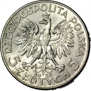 5 zlatých 1933, hlava, razené
