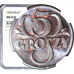 5 pennies 1939, mint, color BN