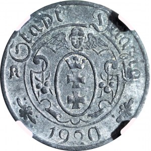 Gdańsk, 10 fenigów 1920, 55 perełek, 55.1/4, aniołek szczupły z jedną brwią