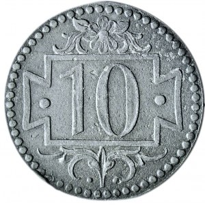 RRR-, Gdańsk, 10 fenigów 1920, 60 perełek, SZEROKA TARCZA