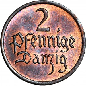 Free City of Danzig, 2 pfennigs 1937, mint, red-brown color