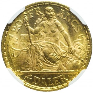 Dania, Duńskie Indie Zachodnie, Chrystian IX, 20 franków / 4 daler 1904, Kopenhaga, piękne